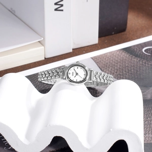Elegant silver stainless steel women's watch with mesh chain band and oval dial