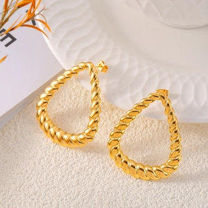 Chic twisted gold drop earrings with a stylish rope texture and geometric design