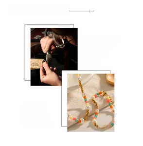 Macro detail of 18K gold plated colorful beaded bracelet with handmade polishing process