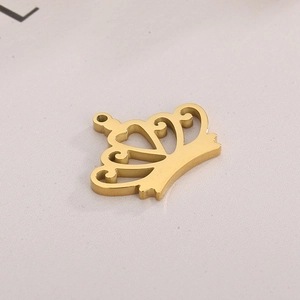 Minimalist hollow crown pendant in gold finish for DIY jewelry making and necklace crafts
