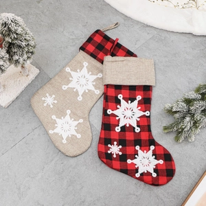 22-inch Christmas stockings with 3D snowflake embroidery and buffalo plaid cuffs