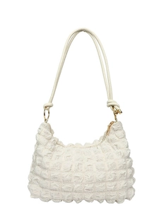 Minimalist white bubble texture shoulder bag with gold hardware and slim strap