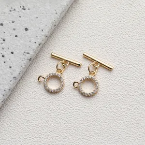Macro shot of 14K gold plated OT toggle clasp with cubic zirconia pave for jewelry DIY