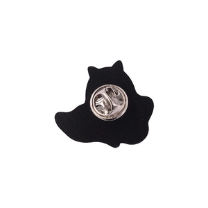 Back view of ghost enamel pin with black metal finish and secure butterfly clutch closure