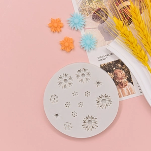 Daisy flower silicone mold for DIY resin and fondant projects with finished samples