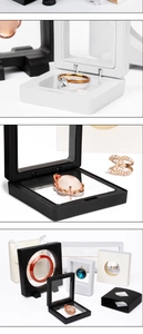 Detailed view of square and rectangular PE film suspension boxes for jewelry display