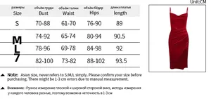 Size chart for vintage red slit camisole dress showing bust waist and length details