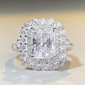 Radiant cut 3ct sparkling high carbon diamond engagement ring in S925 silver