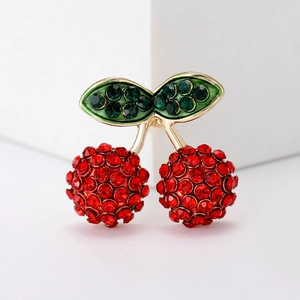 Cute Cartoon Cherry Fruit Brooch Pin For Women Alloy Red Green Rhinestone Enamel Brooch Clothes Accessories Fashion Jewelry Gift