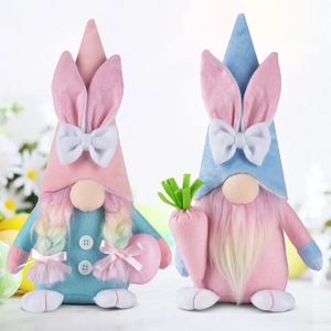 Easter Bunny Gnome Plush Faceless Doll Rabbit Ear Holding Carrot Egg Home Party Holiday Desktop Ornament Decoration