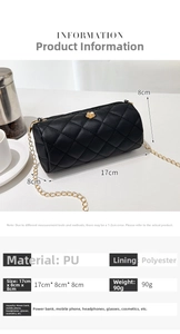 Detailed size specifications of the quilted cylinder bag with floral gold chain charm