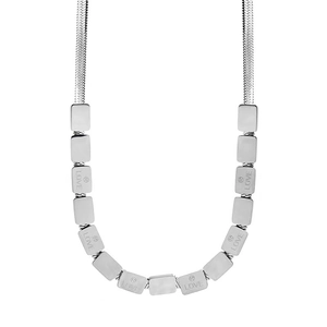 Silver stainless steel snake chain necklace with LOVE engraved rectangular pendants