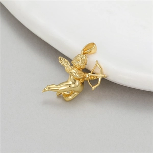 Gold-plated Cupid angel pendant with bow and arrow on a ceramic plate for DIY jewelry