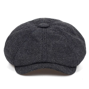 Classic dark grey herringbone newsboy cap for men and women in retro British style
