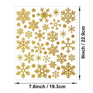 Detailed dimensions of sparkling gold glitter snowflake and star stickers for Christmas DIY