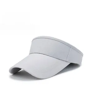 Close-up of light gray sun visor hat featuring breathable mesh texture and neat stitching