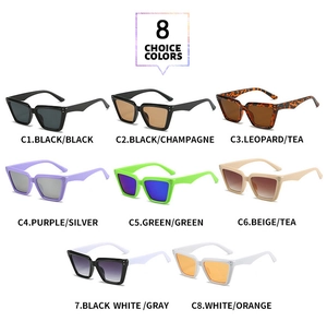 Detailed grid layout showing eight vibrant color options for irregular square sunglasses