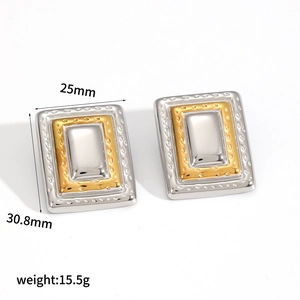 Vintage 18k gold plated stainless steel triple layered rectangular geometric earrings