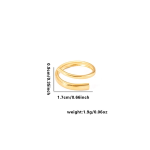Detail view of a 1.9g gold-plated spiral ring showing 1.7cm width and 0.9cm height