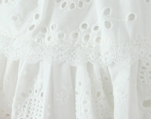 Détails de la broderie anglaise en coton blanc avec dentelle florale ajourée raffinée