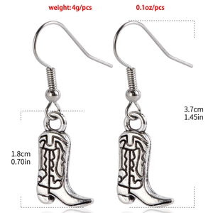 Tableau des tailles des boucles d'oreilles bottes de cowboy, longueur 3,7cm et poids 4g