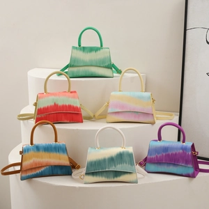 Women Gradient Tie Dye Handbag PU Leather Lychee Pattern Crossbody Shoulder Bag Top Handle Fashion Square Purse