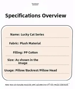 Detailed material specifications for plush cat pillow with soft PP cotton filling