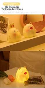Detail view of cute animal silicone night light showing soft warm glow for kids' bedroom