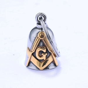 Vintage silver and gold Masonic bell pendant with G symbol and compass engraving