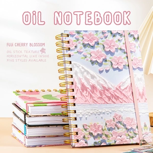 A5 Spiral Notebook Aesthetic 3D Oil Painting Texture Cover Journal Thick Paper For Office School Students Writing