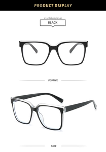 Front and side views of stylish square TR90 blue light blocking glasses in black