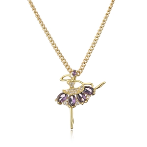 Exquisite 18K gold plated ballerina pendant necklace with purple gemstones and zircons