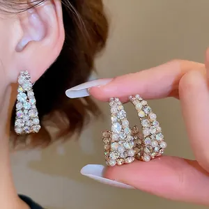 Alloy C-Shaped Hoop Earrings With Rhinestone Imitation Artificial Pearl And 925 Sterling Silver Earring Post Elegant For Women