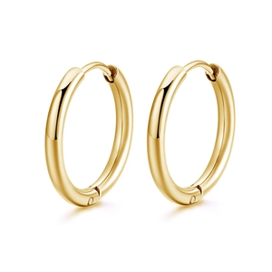 Pair of polished gold stainless steel hoop earrings in a minimalist round loop design
