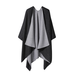 Damen Kaschmir-Ähnlich Wendbar Schal Winter Warm Decke Mode Farbeblock Hahnentritt Cape Poncho Oberbekleidung