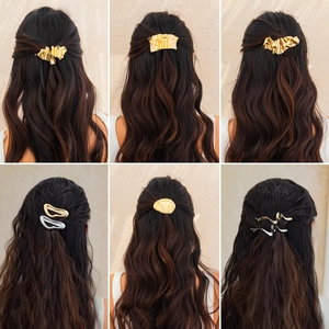 Irregular Liquid Metal Hair Clips Alloy Wrinkled Geometric Minimalist Elegant Hairpins For Women Fashion Accessories