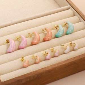 Stainless Steel Stud Earrings Gold Plated Marble Pattern Enamel Water Drop Geometric Semicircle Simple Elegant Accessories