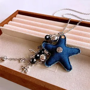 Collier Étoile Jean Y2K Pendentif Acier Titane Alliage Perlé Breloque Cœur Clé Bijoux De Mode Pour Femmes