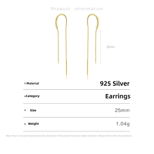 Detailed view of S925 sterling silver gold threader earrings with 25mm chain length