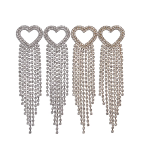 Luxurious gold and silver heart tassel earrings with sparkling rhinestones set