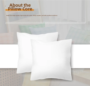 Detail showing two-piece white square pillow inserts filled with elastic fluffy PP cotton