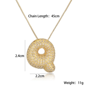Detailed size specifications for the gold paved letter Q pendant necklace
