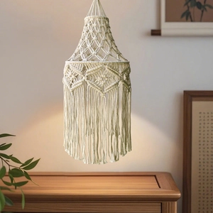 Macrame Lampshade Hand Woven Cotton Rope Tassel Hanging Ceiling Light Cover Bohemian Boho Home Decor For Bedroom
