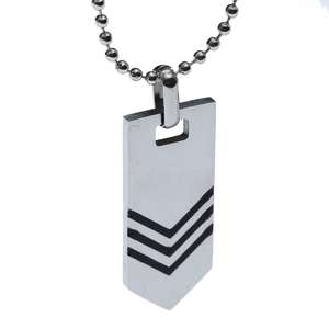 Hip hop silver arrow pendant necklace with black V-stripes on a metallic ball chain