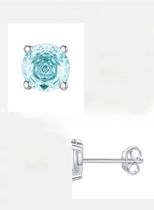 Dettaglio orecchino in argento S925 con zircone blu e marchio S925 inciso a mano
