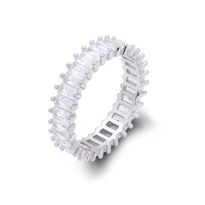 Detailed view of S925 sterling silver ring with rectangular zircon pave setting