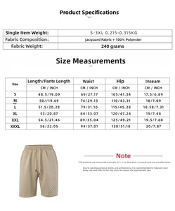 Detailed size chart for men's polo shorts set showing waist, hip, and length measurements