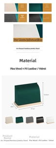 Detailed view of curved necklace display stand with wood base and premium PU leather finish