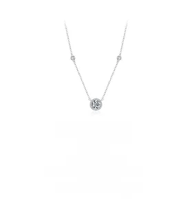 Detail of S925 sterling silver necklace featuring a sparkling round halo pendant