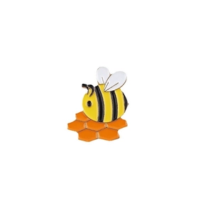 Cartoon honey bee on honeycomb enamel pin badge made of yellow and black zinc alloy